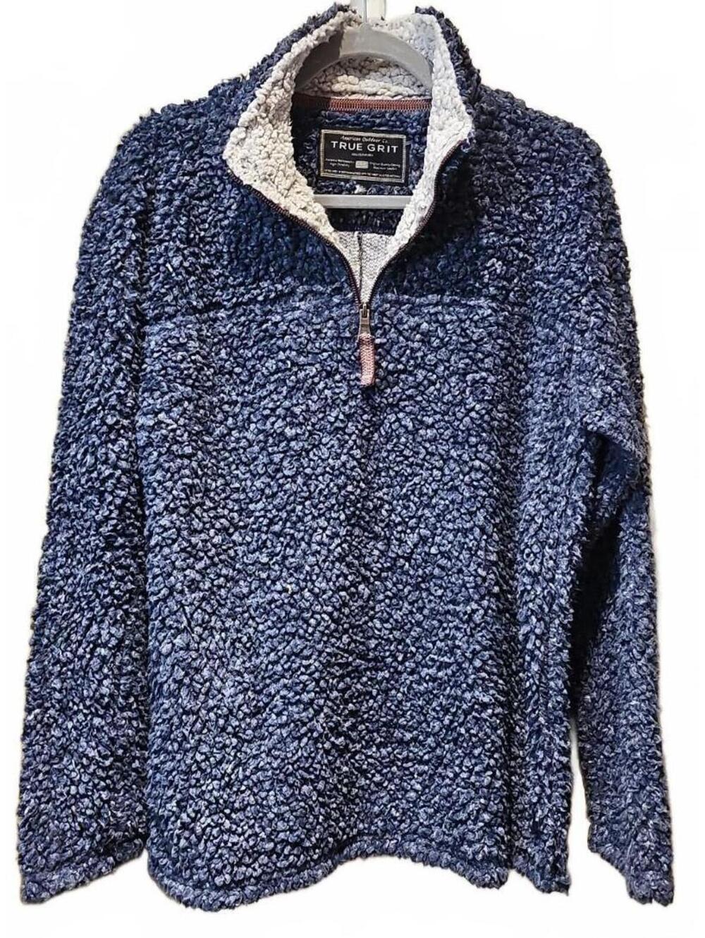 True Grit 1/4 Zip Frosty Tipped Pullover Small Blue Deep Pile Sherpa Plush